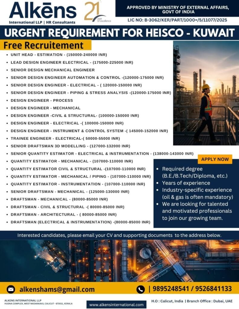 Engineering Jobs in Kuwait – Oil & Gas Vacancies | Free Recruitment