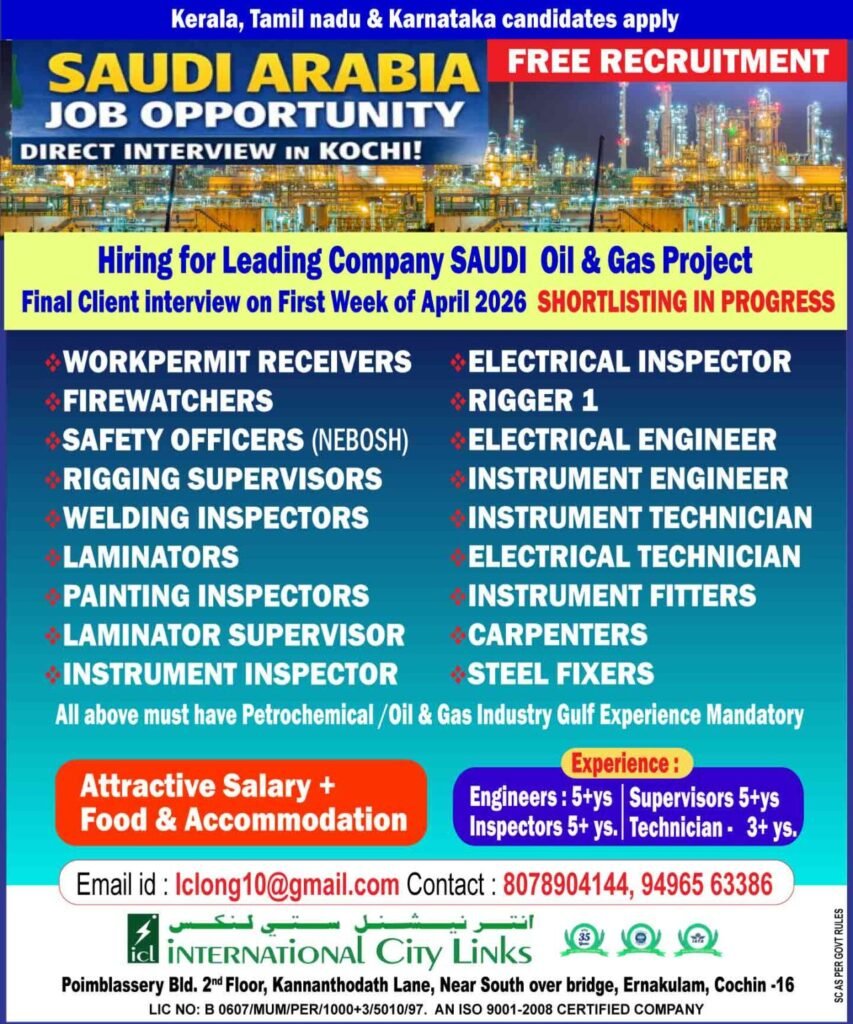 Saudi Arabia Oil & Gas Jobs 2026 – Free Recruitment