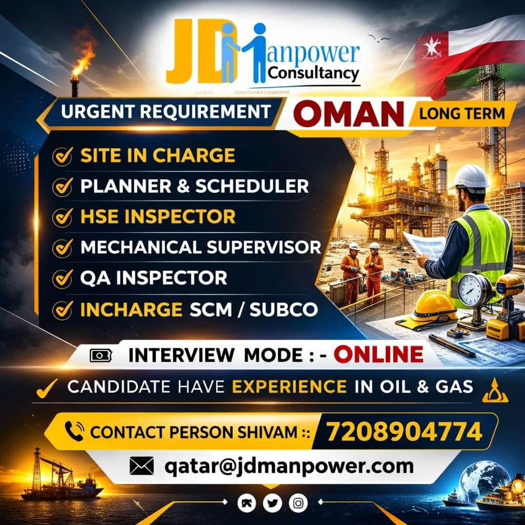 Oman Oil & Gas Jobs 2026 – Long Term Project | Online Interview | Apply Now Oman Oil & Gas Jobs 2026 – Long Term Project | Online Interview | Apply Now