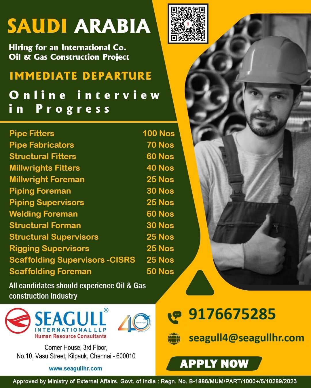 Saudi Arabia Oil & Gas Construction Jobs – Immediate Departure