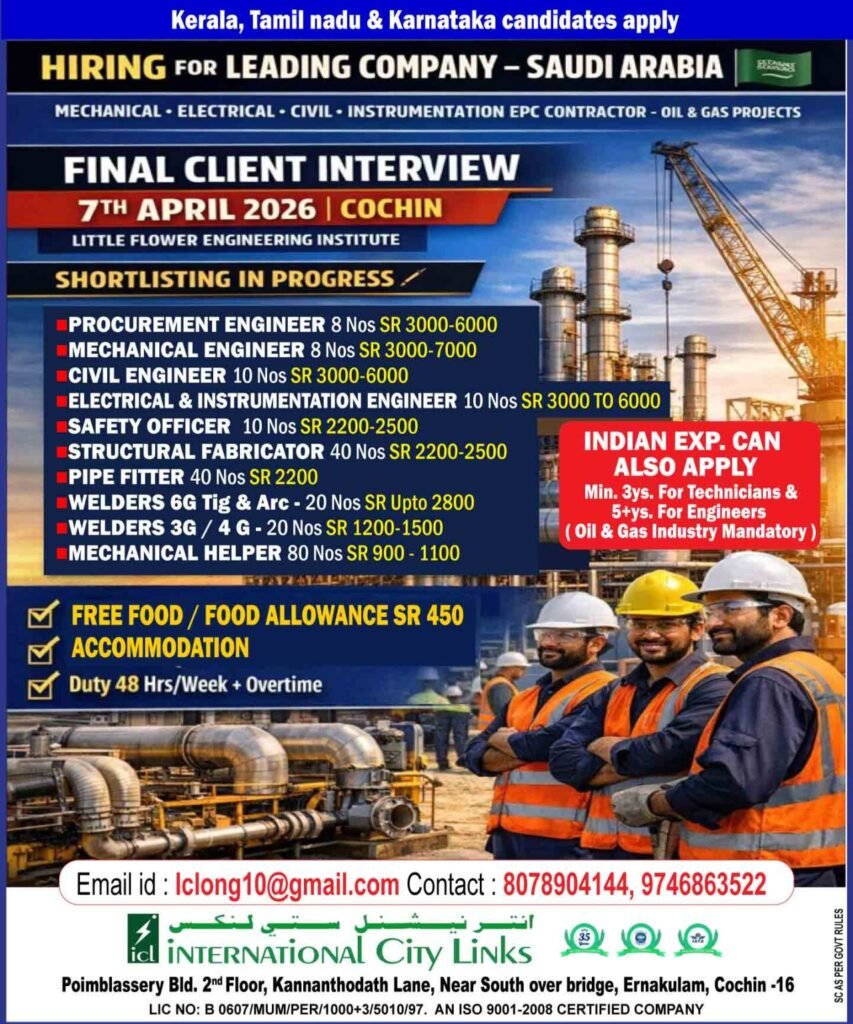 Urgent Hiring for Saudi Arabia – Oil & Gas EPC Projects
