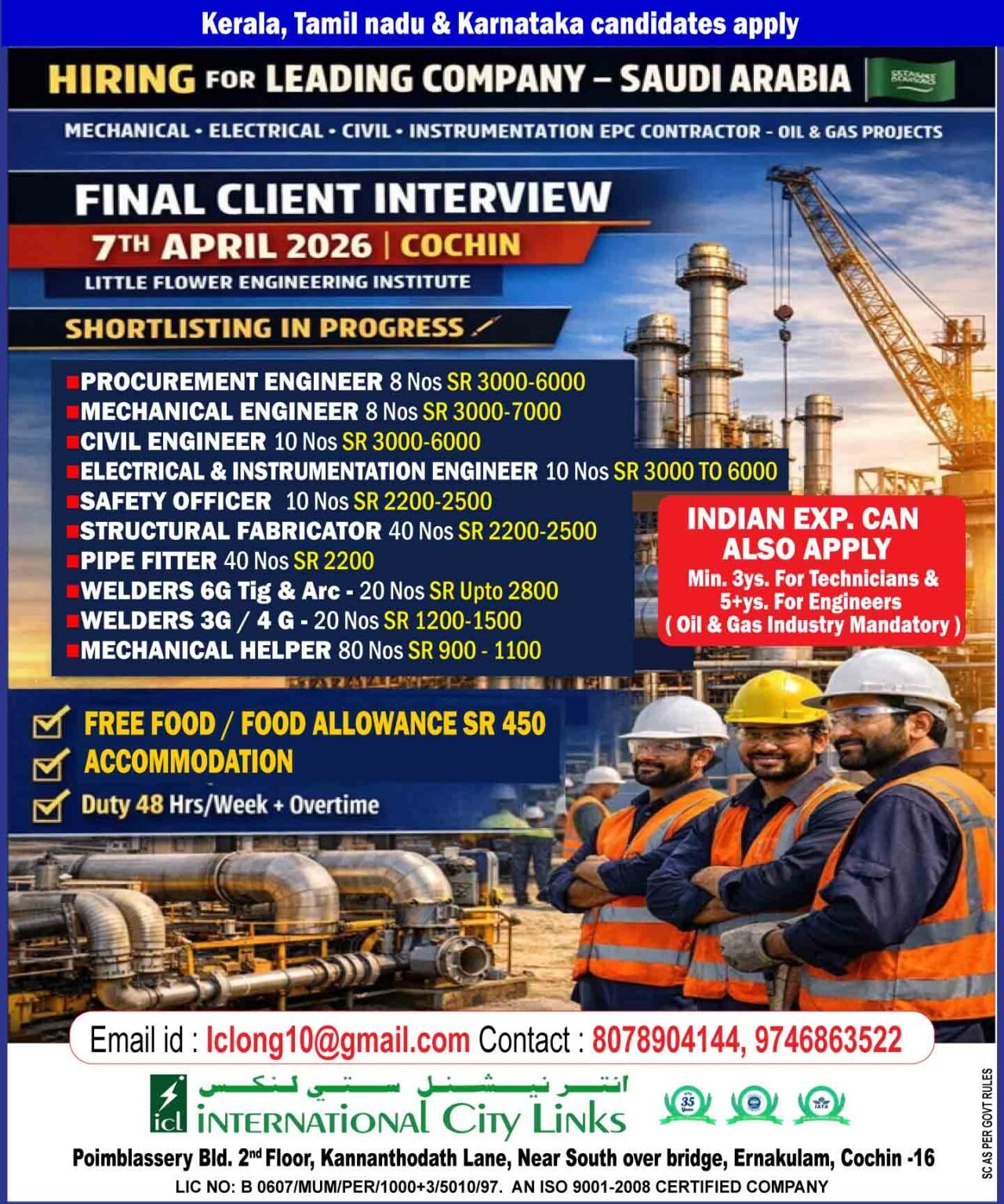 Urgent Hiring for Saudi Arabia – Oil & Gas EPC Projects