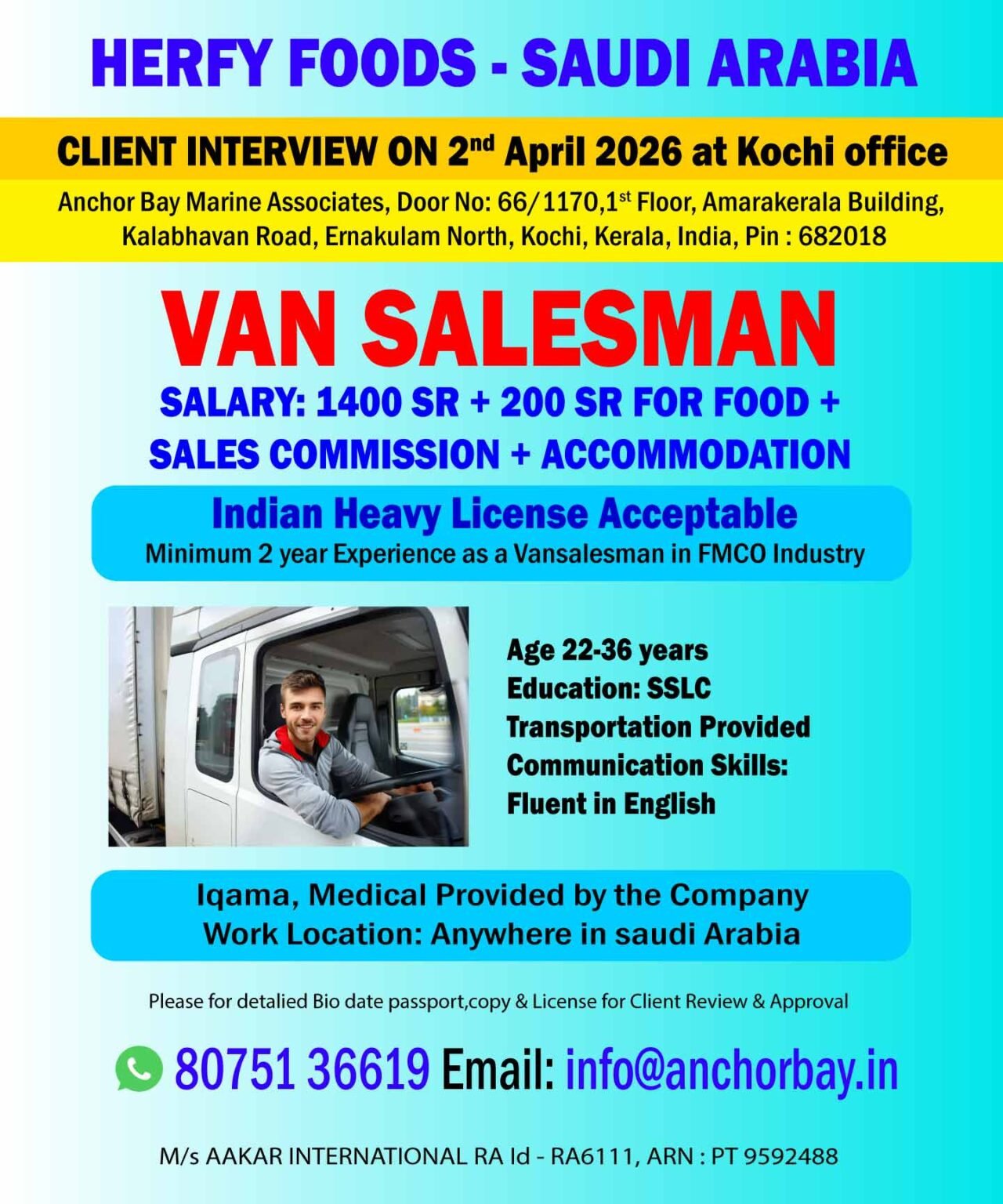 Saudi Arabia Jobs – Van Salesman Hiring for Herfy Foods