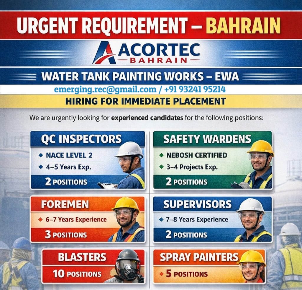 Bahrain ACORTEC Jobs 2026 – Water Tank Painting Project (EWA) 