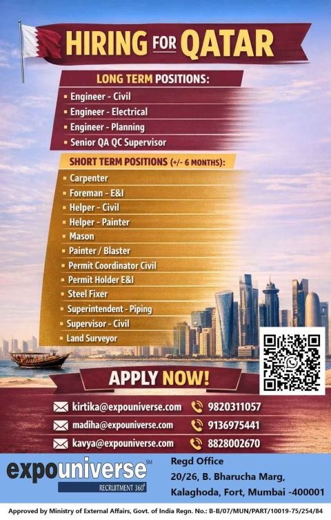 Urgent Hiring for Qatar – Long-Term & Short-Term Jobs