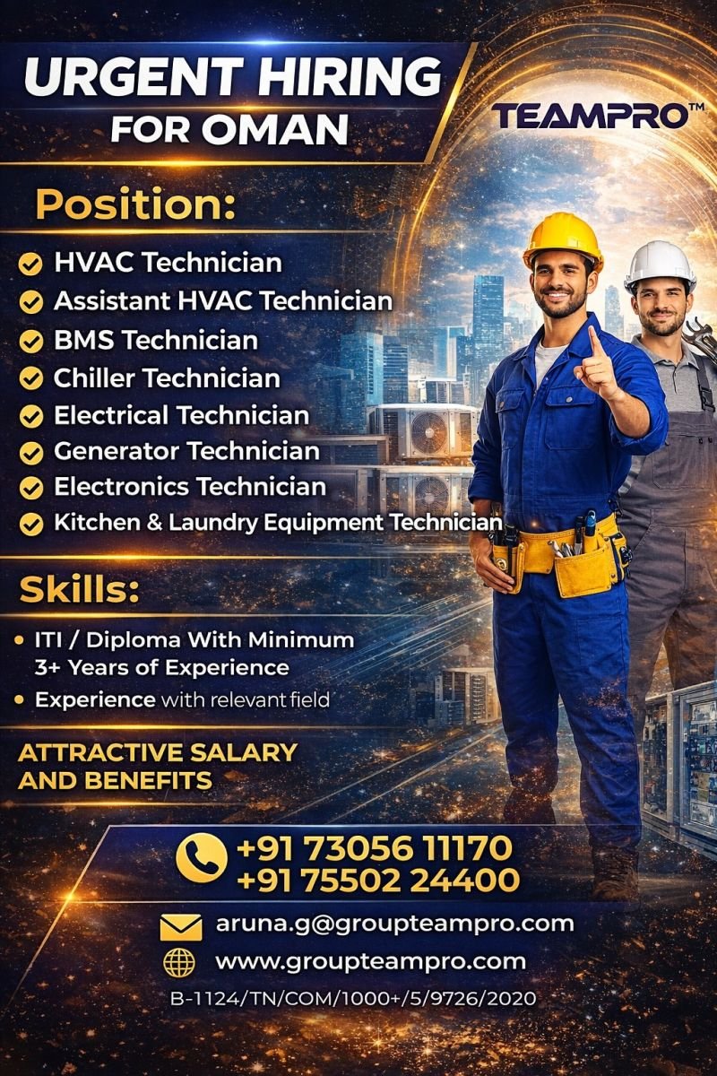 Urgent Hiring for Oman Reputed Company