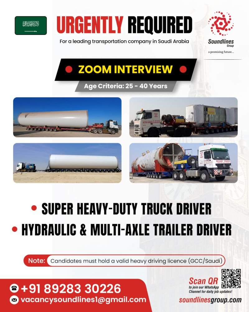 Urgent Hiring For a leading transportation company in Saudi Arabia