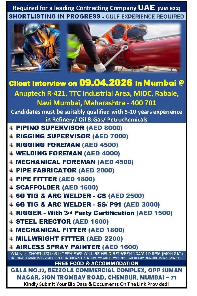 UAE Oil & Gas Jobs 2026 – Walk-In Interview | Free Food & Accommodation