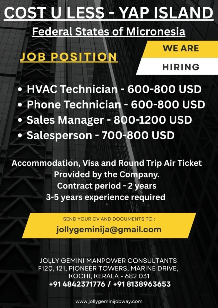Jobs in Yap Island, Micronesia – HVAC, Sales & Technician Roles | Apply Now