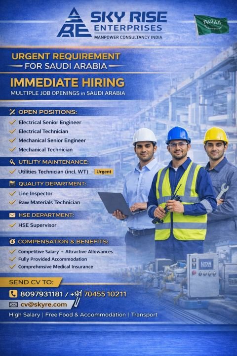 Immediate Hiring for Saudi Arabia – Engineering, Technician & HSE Jobs | Apply Now