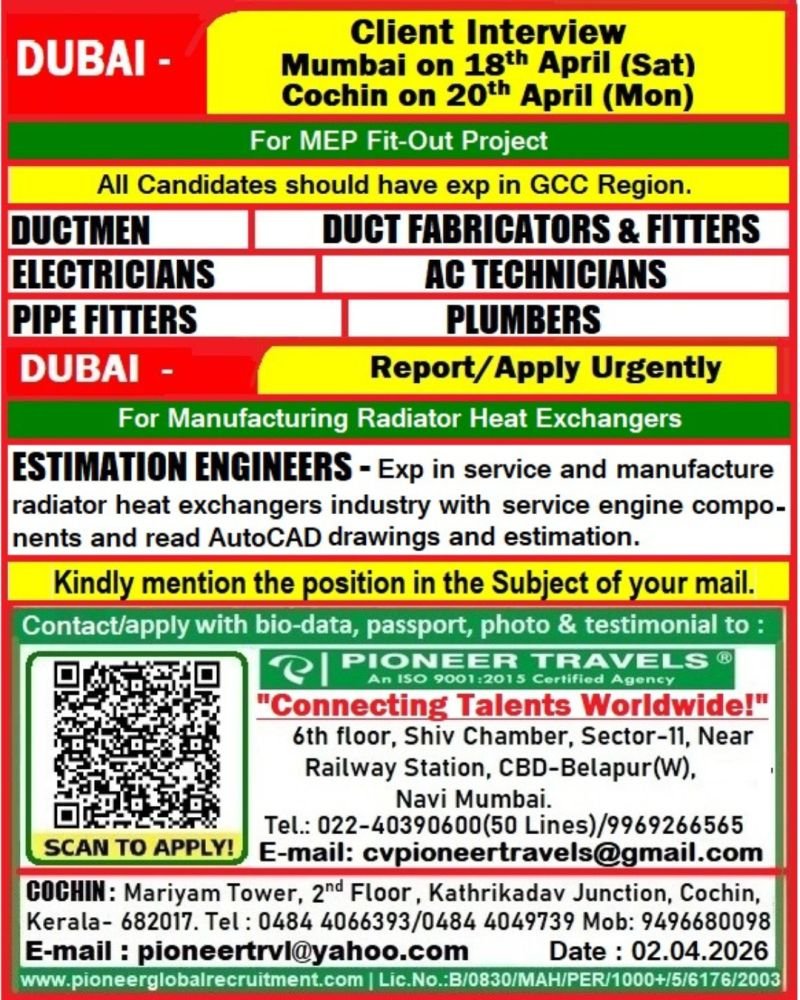 Dubai MEP Fit-Out Project Jobs – Urgent Recruitment 2026