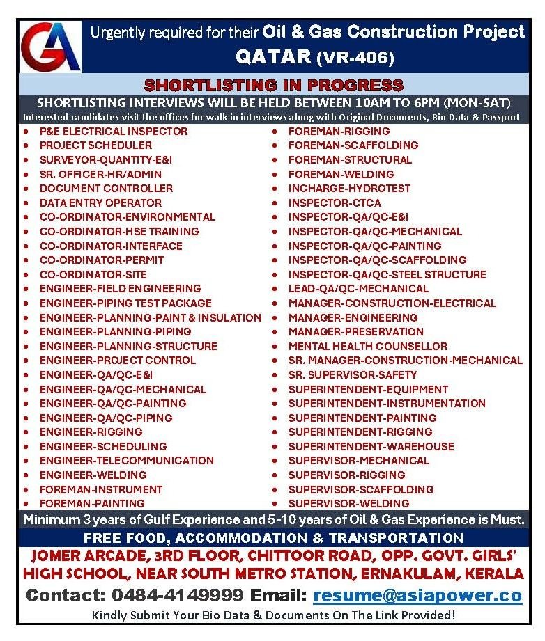 Qatar Oil & Gas Construction Jobs 2026 – Large Recruitment Drive