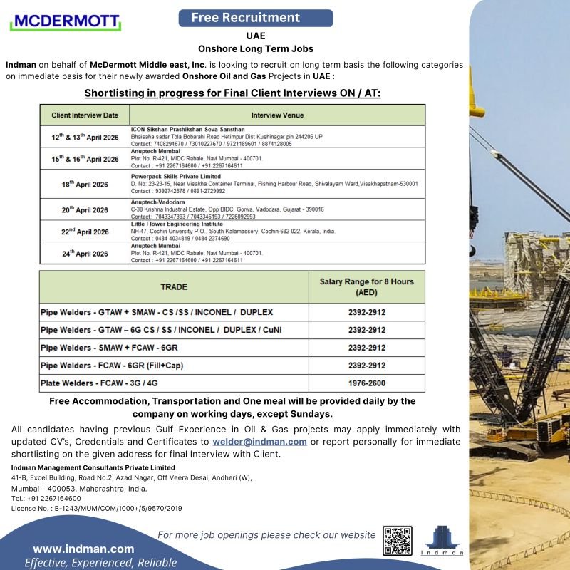 UAE Oil & Gas Jobs 2026 – McDermott Long-Term Project