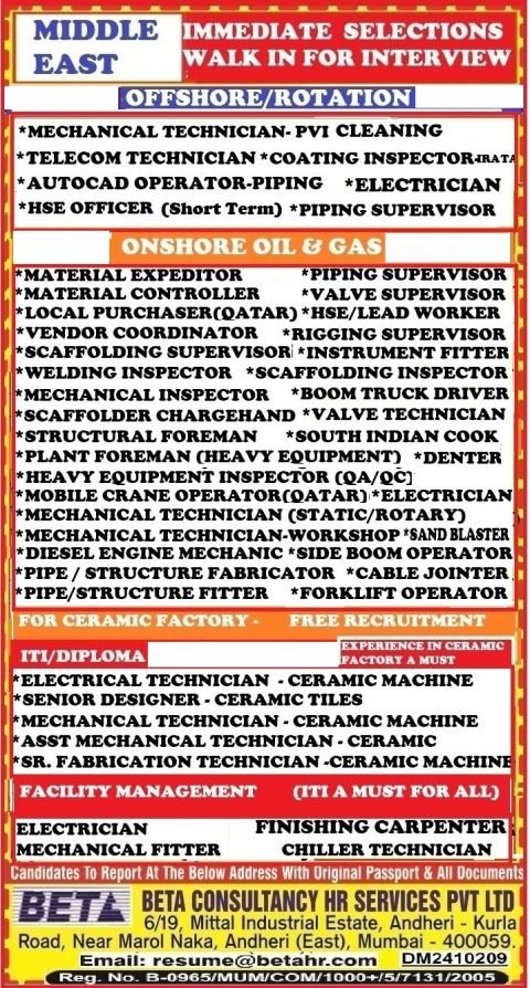 Middle East Oil & Gas Jobs 2026 – Walk-In Interview for Offshore, Onshore & Facility Management Roles