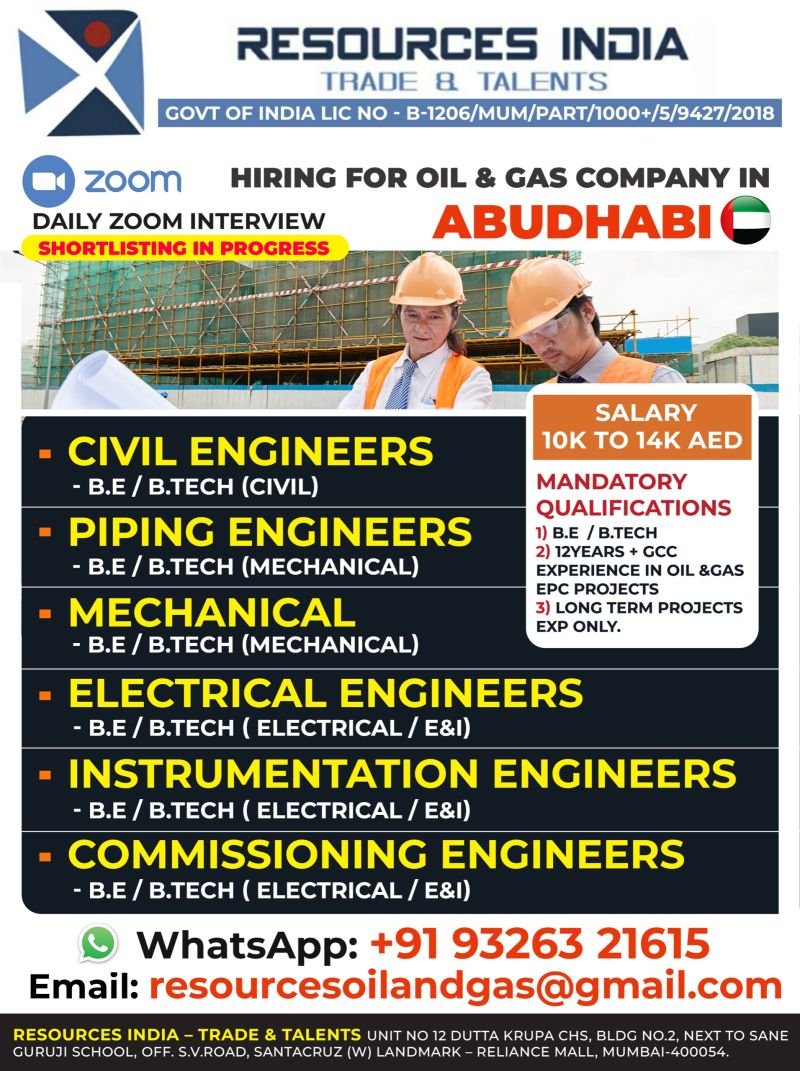 UAE Abu Dhabi Oil & Gas Jobs 2026 – Urgent Hiring