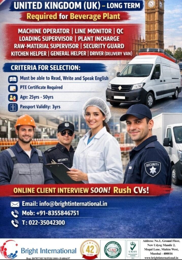 Urgent Hiring for United Kingdom (UK) – Beverage Plant Jobs
