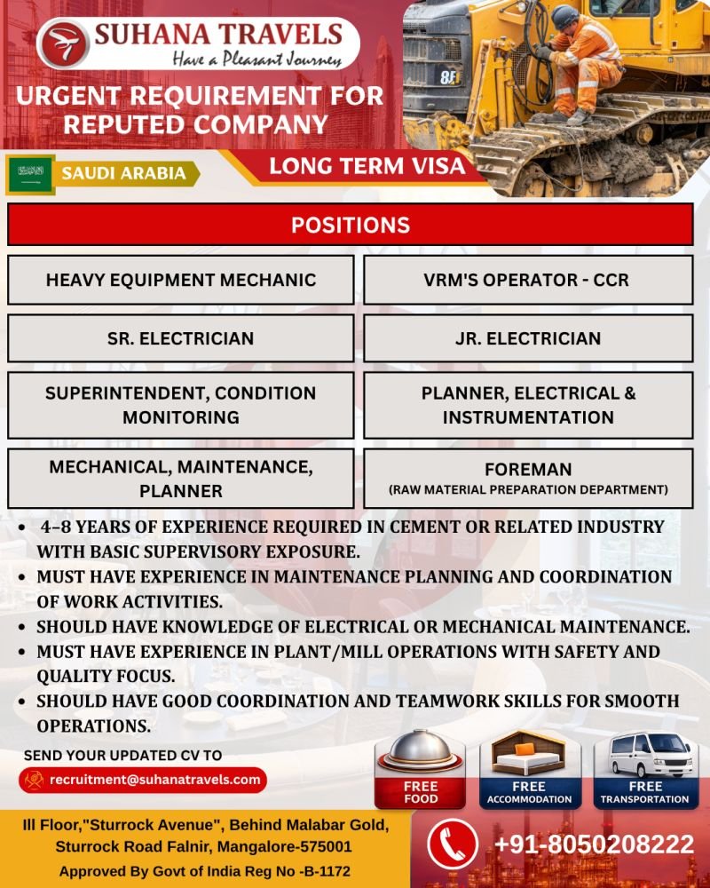 Saudi Arabia : Hiring For Reputed Company Saudi Arabia : Hiring For Reputed Company