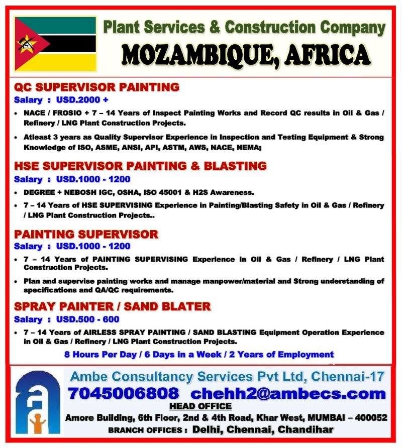 Mozambique Jobs 2026 – Hiring For A leading plant services and construction company