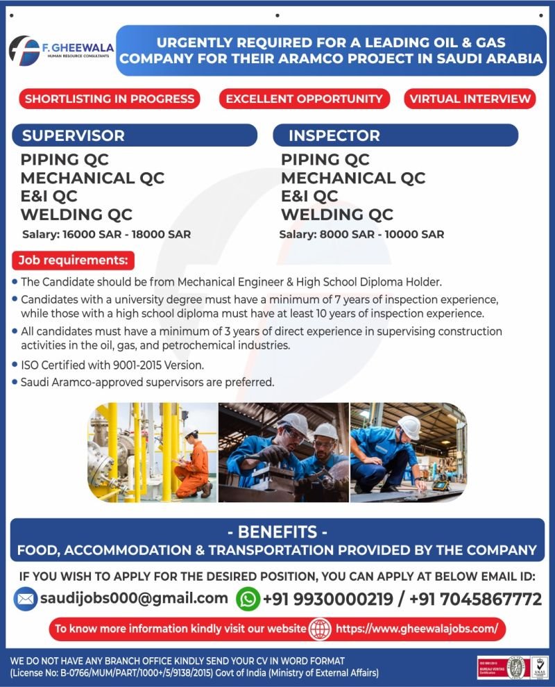 Hiring for Aramco Project in Saudi Arabia - Oil & Gas company 