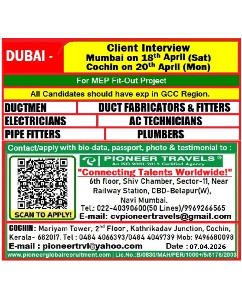 Dubai MEP Fit-Out Jobs 2026 – Apply Now