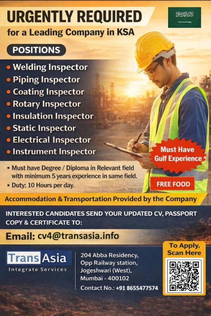 Urgently Hiring for a Leading Company in Saudi Arabia