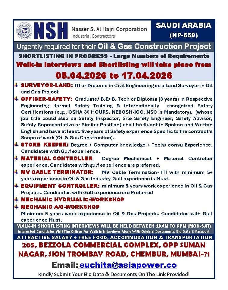 Urgent Hiring for Saudi Arabia – Oil & Gas Project Jobs