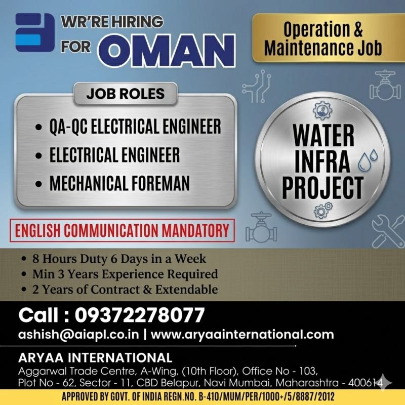 Hiring for Oman – Water Infrastructure Project Hiring for Oman – Water Infrastructure Project