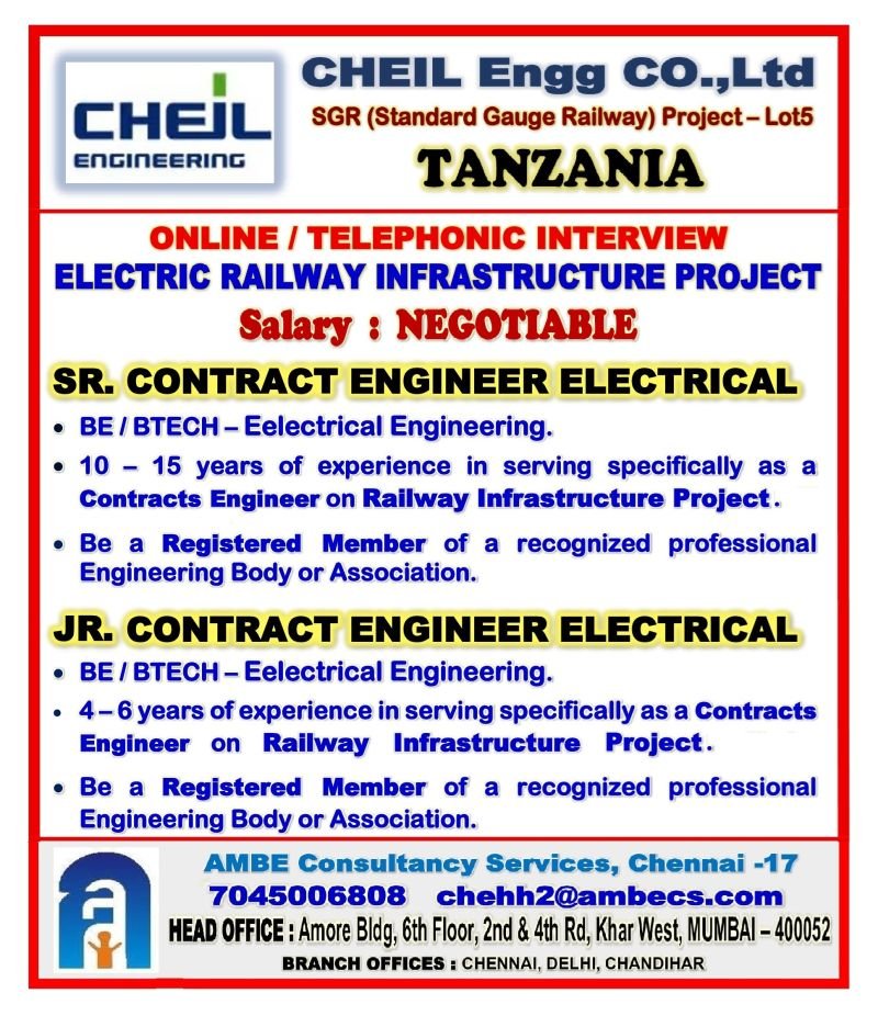 Urgent Hiring for Tanzania Railway Infrastructure Project - CHEIL Engineering Co., Ltd
