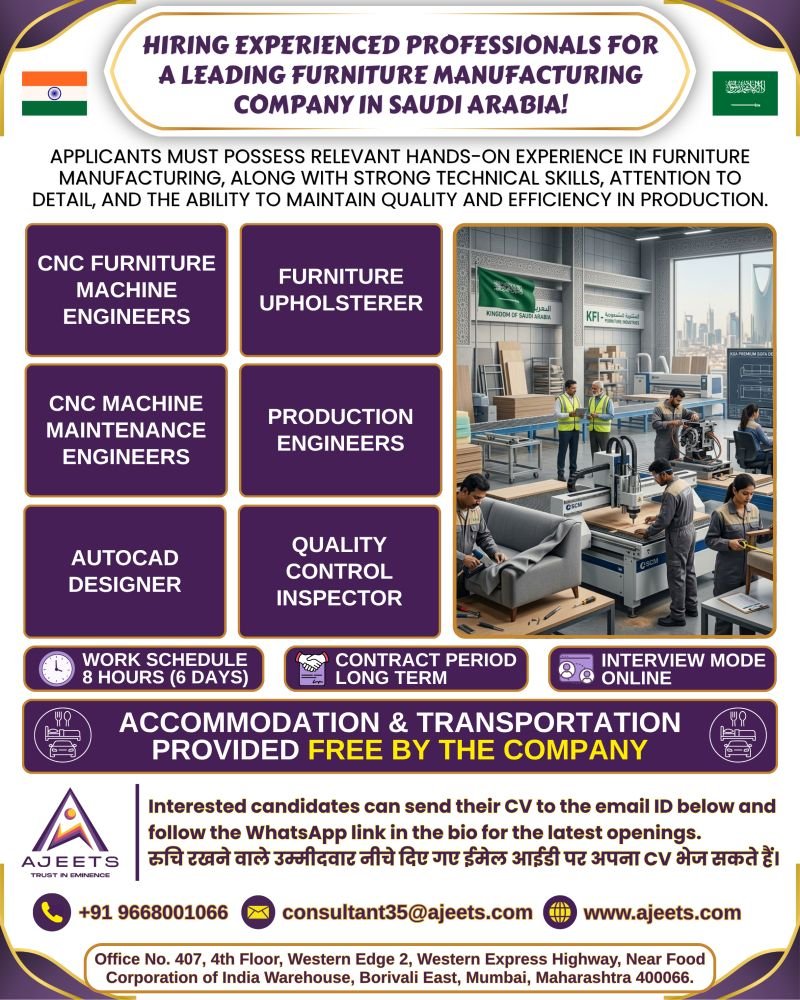 hiring for furniture manufacturing jobs in Saudi Arabia. hiring for furniture manufacturing jobs in Saudi Arabia.