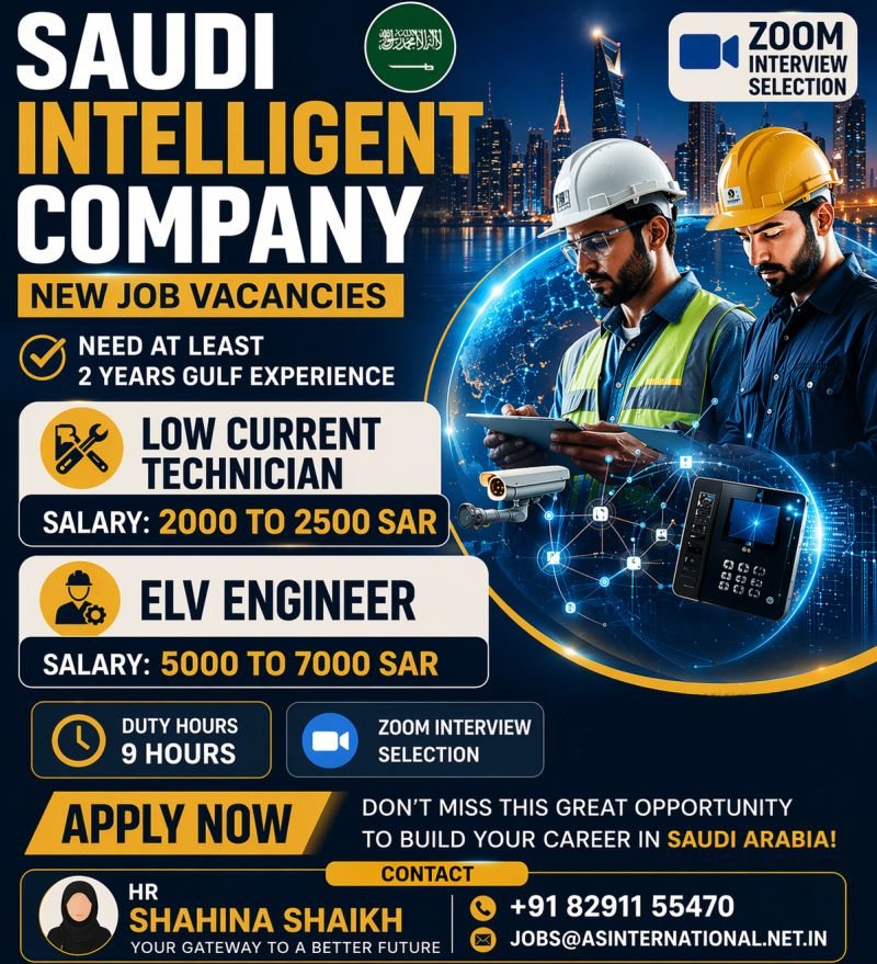 Saudi Arabia Jobs 2026 – ELV Engineer & Low Current Technician | Apply Online