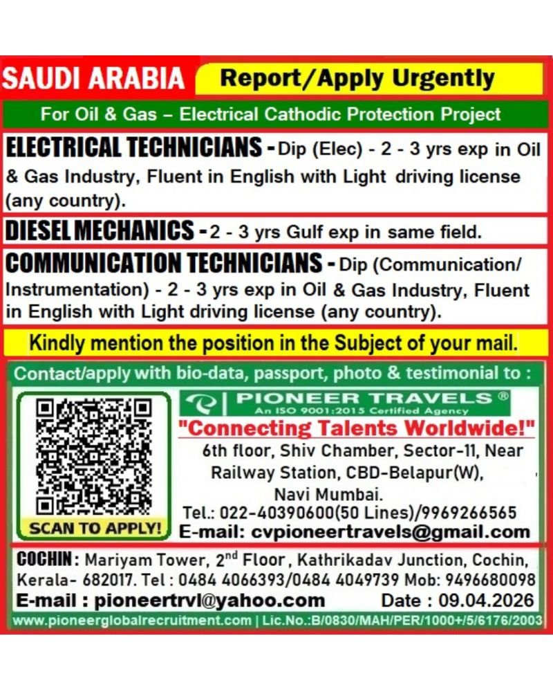 Hiring For Saudi Arabia Oil Gas Project