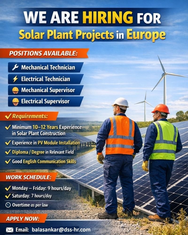 Europe Solar Plant Jobs 2026 | Apply Now