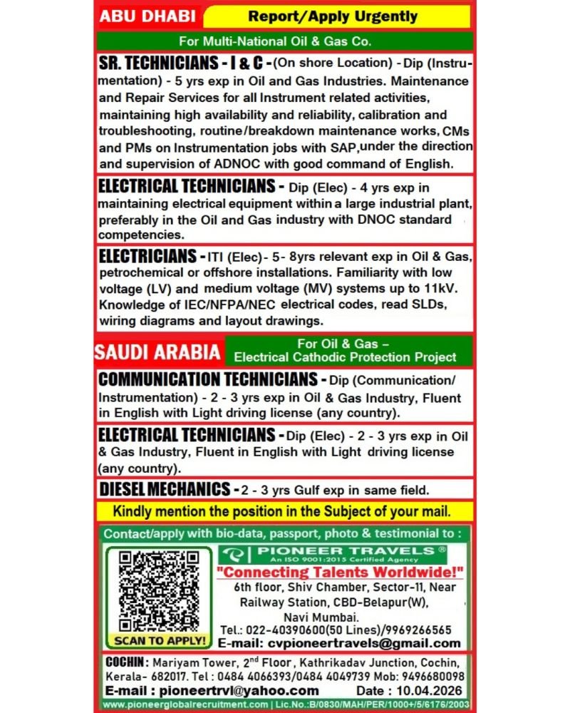 Urgent Oil & Gas Job Openings in Abu Dhabi and Saudi Arabia