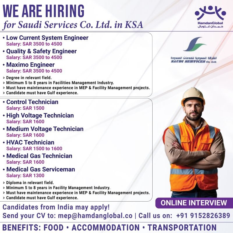 hiring for Saudi Services Co. Ltd. in Saudi Arabia