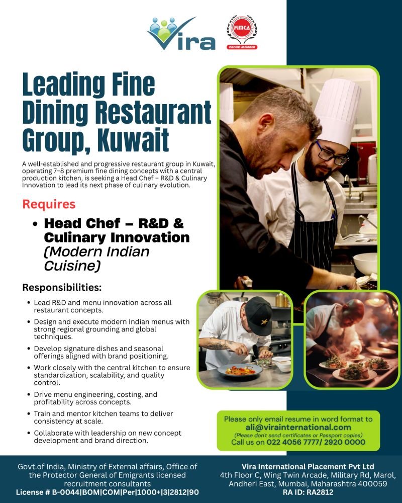 Hiring For A premier fine dining restaurant group in Kuwait
