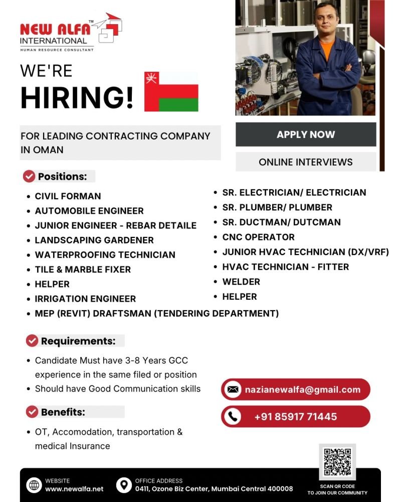 Urgent Hiring for Oman – Multiple Job Vacancies - Online Interviews