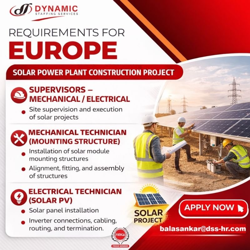 Europe Jobs 2026 – Solar Power Plant Construction Project