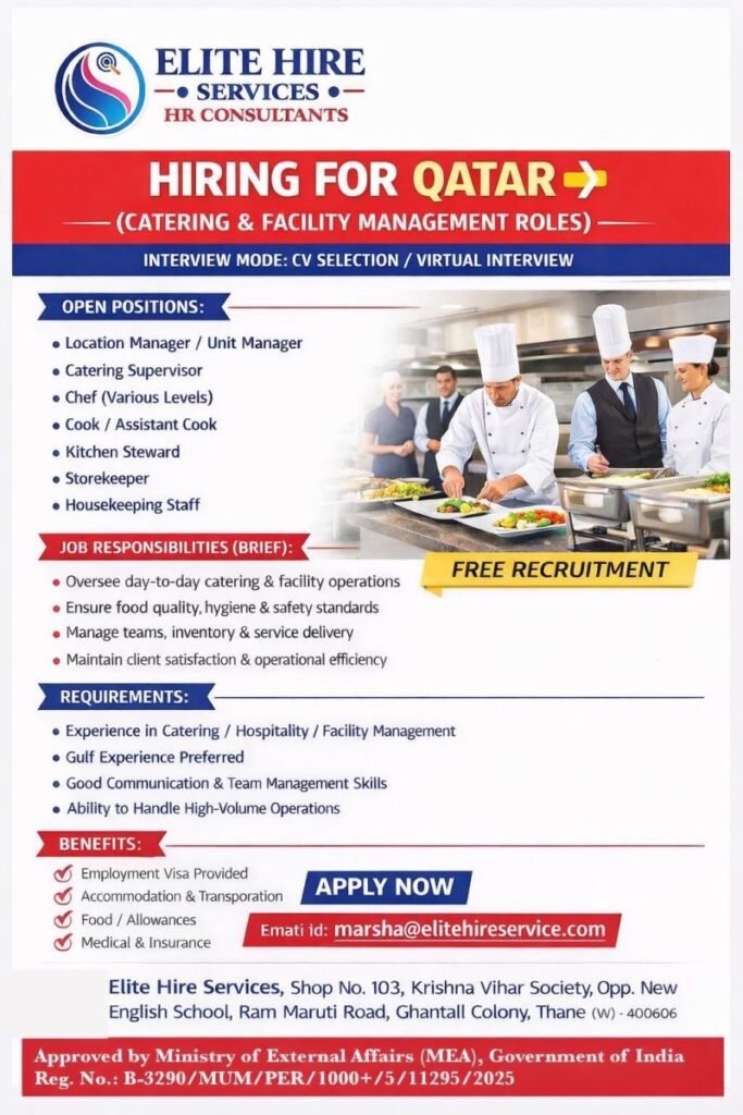 Qatar Jobs 2026 – Catering & Facility Management Hiring