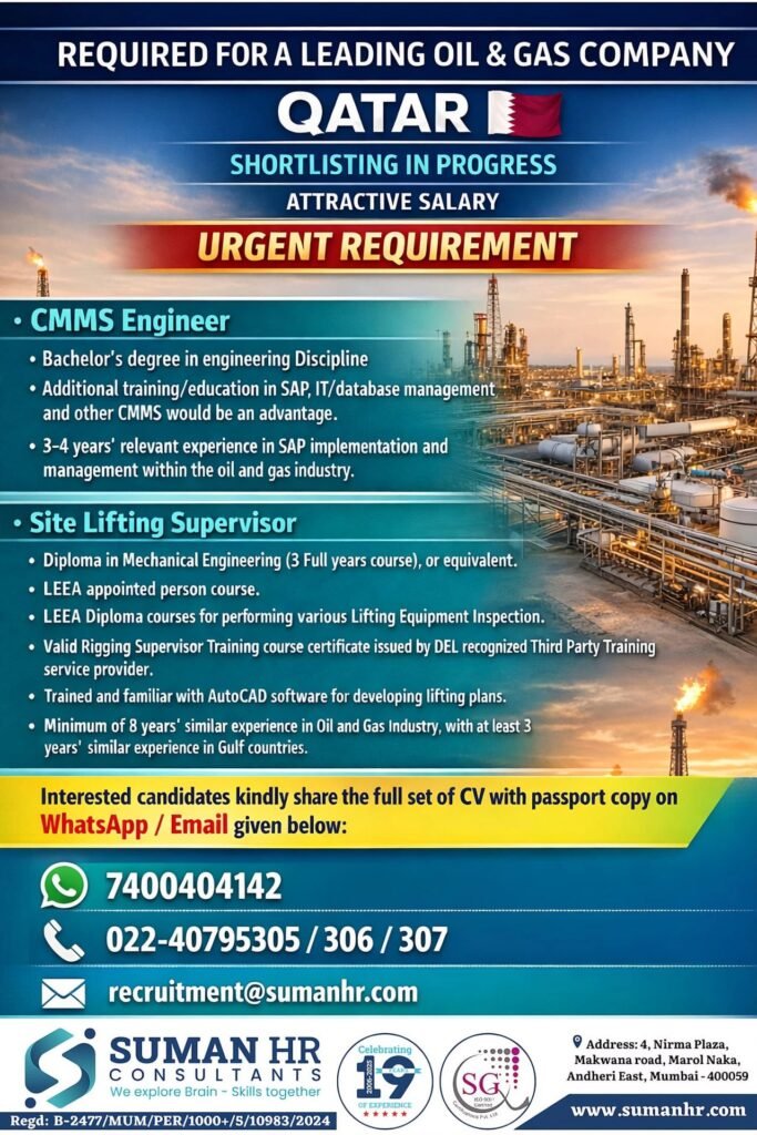Qatar Oil & Gas Jobs 2026 – Urgent Hiring Qatar Oil & Gas Jobs 2026 – Urgent Hiring