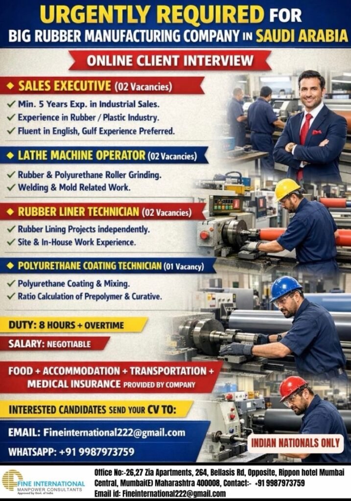 Saudi Arabia Jobs 2026 – Rubber Manufacturing Company Hiring