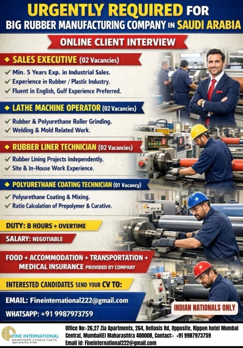 Saudi Arabia Jobs 2026 – Rubber Manufacturing Company Hiring