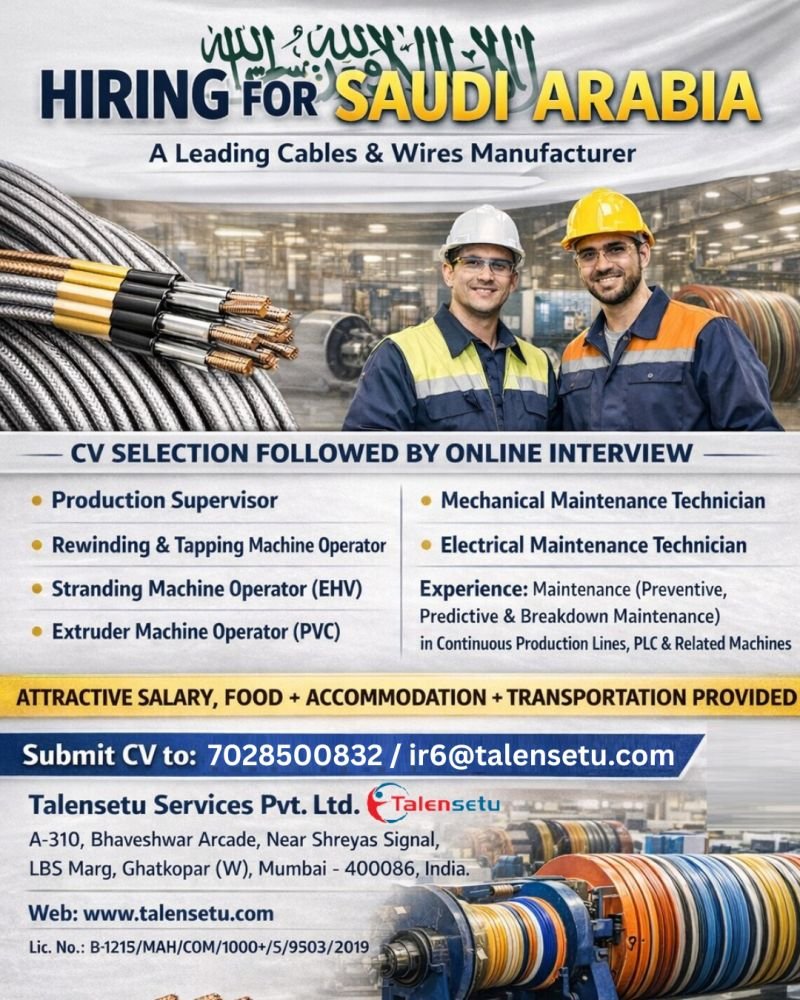 Saudi Arabia Jobs 2026 – Cables & Wires Manufacturing Industry