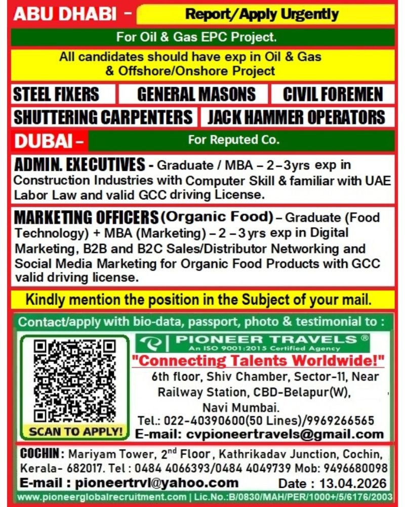 Hiring For Abudhabi & Dubai