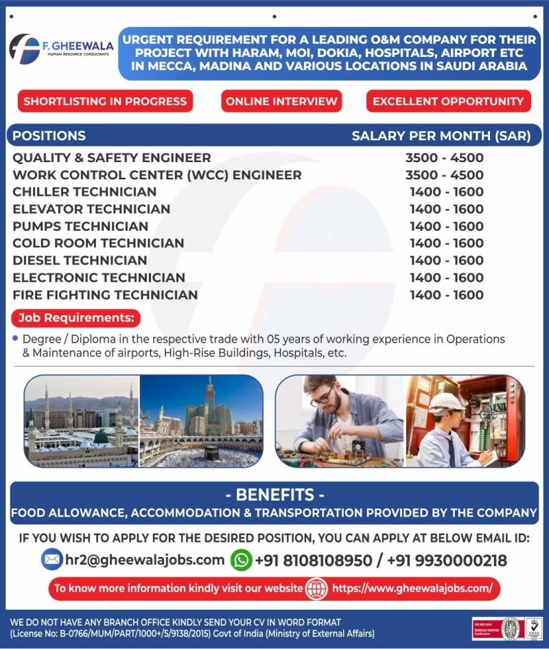 Multiple Job Openings for an O&M Company in Saudi Arabia