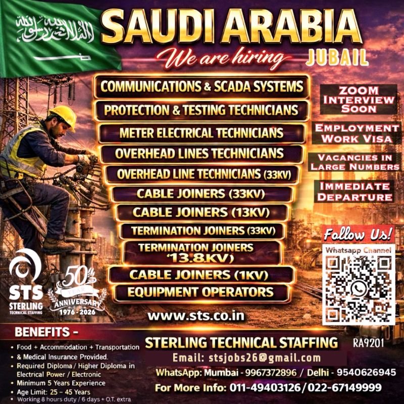 Jobs in Saudi Arabia (Jubail) – Hiring for a leading project - Apply for High-Demand Roles (2026)