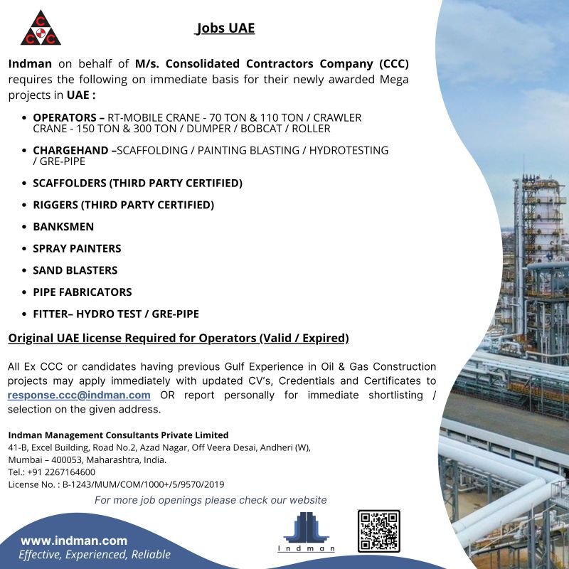 Urgent Hiring for UAE Oil & Gas Projects - Consolidated Contractors Company (CCC)