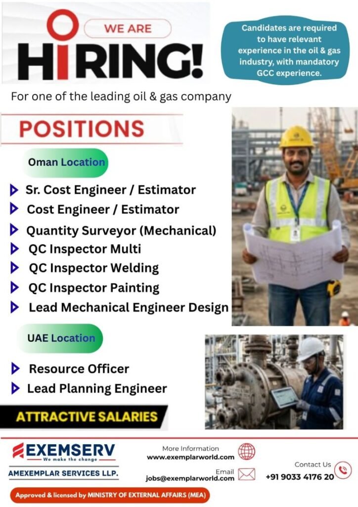 Oil & Gas Jobs in Oman & UAE (2026) – Hiring Engineers, QC Inspectors & More Oil & Gas Jobs in Oman & UAE (2026) – Hiring Engineers, QC Inspectors & More