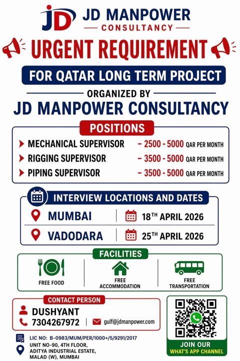 Urgent Hiring for Qatar Long-Term Project
