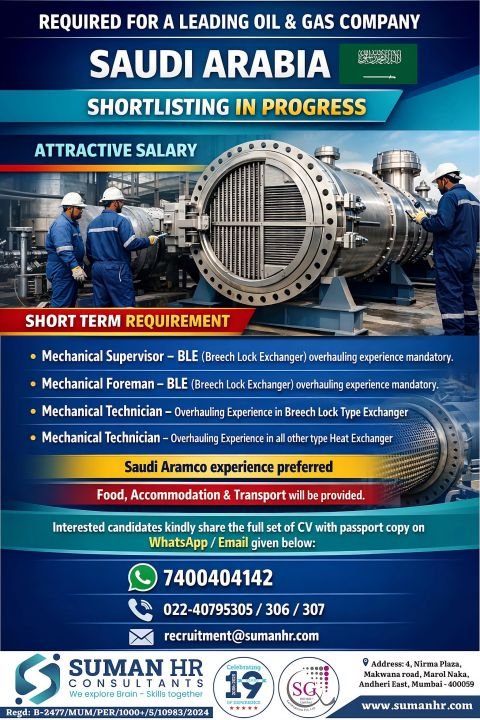 Urgent Oil & Gas Job Openings in Saudi Arabia