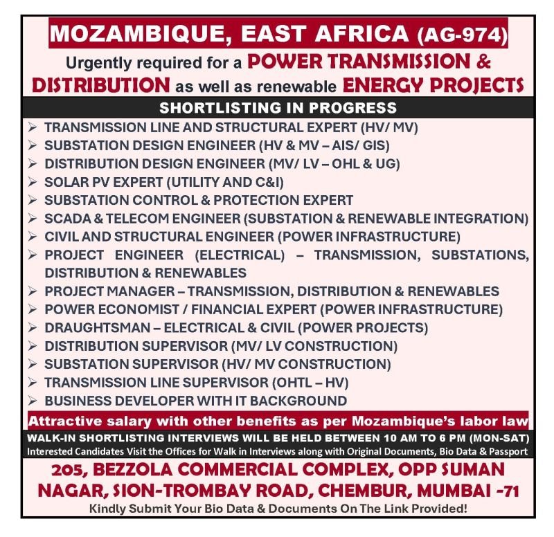 Mozambique Power & Energy Jobs 2026 – Transmission, Substation & Renewable Project Vacancies | Apply Now